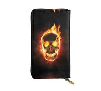 hhxvcv Cartera de cuero con estampado de rosas doradas, elegante tarjetero plegable largo con bolsillo para monedas, cartera ligera, fuego y calavera, Talla única