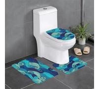 hhxvcv Juego de alfombras de baño de 3 piezas con estampado de olas oceánicas, tapete suave en forma de U para baño principal, tocador