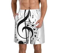 hhxvcv Pantalones cortos de playa para hombre, con estampado de símbolos musicales, cintura elástica a la moda, para fiestas de mesa, deportes acuáticos, uso casual, blanco, XL