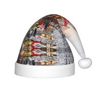 hhxvcv Sombrero festivo de Papá Noel para niños, sombrero de Navidad con pintura al óleo, escena de la calle de París, diseño de impresión de la Torre Eiffel, gorro cálido de vacaciones para Navidad