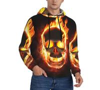 hhxvcv Sudadera con capucha para hombre, cálida, con estampado de calavera de fuego, abrigo de manga larga para uso diario, uso doméstico, Negro, L