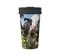 hhxvcv Taza de café aislada de viaje con estampado de vacas blancas y negras, vaso de doble capa de 500 ml, ideal para coche, oficina, cafetería y uso doméstico