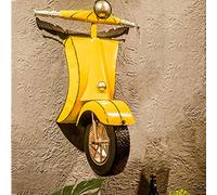 HHYHOME Metal Arte Pared Escultura Tridimensional Motocicleta Montado en la Hierro Forjado Moto Colgante Creativo Restaurante Retro Industrial Viento Decoración, Amarillo