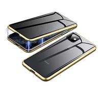 HHZY Anti-Spy Funda para iPhone 12 360 Grados Proteccion Case Privacidad Vidrio Templado Anti Espía Cover Adsorción Magnética Metal Bumper con Protector de Lente de Cámara,Oro,12 Mini