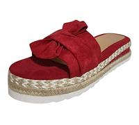 HHZY Chanclas Mujer Plataforma Verano Casual Sandalias con Punta Abierta Alpargatas de Cuña Plateau Moda con Nudo en La Parte Delantera Cómodos Casual Zapatos de Playa,Rojo,37