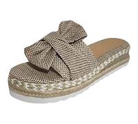 HHZY Chanclas Mujer Plataforma Verano Casual Sandalias con Punta Abierta Alpargatas de Cuña Plateau Moda con Nudo en La Parte Delantera Cómodos Casual Zapatos de Playa,Beige,39
