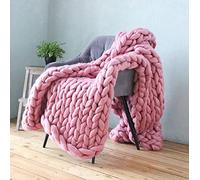 HHZY Manta de Punto Grueso Manta de Cama de Punto de Mezcla de Lana Merino Manta Tejida Suave Hecha A Mano Decoración del Hogar Alfombra de La Silla del Sofá,Rosado,150x200cm/59x78.7in