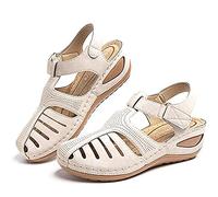 HHZY Sandalias con Punta Cerrada para Mujer Sandalias Cuñas Cabeza Redonda Verano Plataforma Ajuste Ancho Zapatos de Playa cómodas,Blanco,35