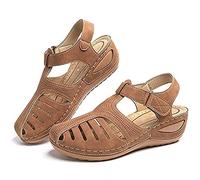 HHZY Sandalias con Punta Cerrada para Mujer Sandalias Cuñas Cabeza Redonda Verano Plataforma Ajuste Ancho Zapatos de Playa cómodas,Marrón,43