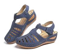 HHZY Sandalias con Punta Cerrada para Mujer Sandalias Cuñas Cabeza Redonda Verano Plataforma Ajuste Ancho Zapatos de Playa cómodas,Azul,43