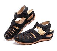 HHZY Sandalias con Punta Cerrada para Mujer Sandalias Cuñas Cabeza Redonda Verano Plataforma Ajuste Ancho Zapatos de Playa cómodas,Negro,38