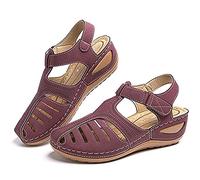 HHZY Sandalias con Punta Cerrada para Mujer Sandalias Cuñas Cabeza Redonda Verano Plataforma Ajuste Ancho Zapatos de Playa cómodas,Púrpura,37