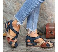 HHZY Sandalias Cuña Deportivas para Mujer Sandalias Punta Cerrada Cross Tie Playas de Verano Plataforma Concisa Antideslizante Moda Al Aire Libre,Azul,37