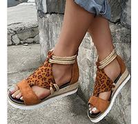 HHZY Sandalias de Cuña Alpargatas con Plataforma y Correa de Tobillo con Estampado de Leopardo y Punta Abierta para Mujer Zapatos Cómodos y Transpirables para Caminar,Leopard Print,US9/EU40
