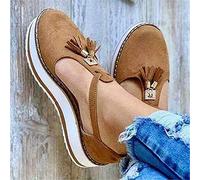 HHZY Sandalias de Plataforma con Correa en T para Mujer con Borla 2021 Primavera Retro Mocasines con Cabeza Redonda Cuñas Sandalias Casual Verano Alpargatas con Punta Cerrada,Marrón,38