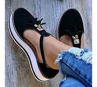 HHZY Sandalias de Plataforma con Correa en T para Mujer con Borla 2021 Primavera Retro Mocasines con Cabeza Redonda Cuñas Sandalias Casual Verano Alpargatas con Punta Cerrada,Negro,37