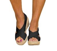 HHZY Sandalias de Plataforma con Cuña para Mujer Moda de Verano Zapatos con Hebilla de Punta Abierta Banda Cruzada Transpirable Correa de Tobillo Vintage Alpargatas de Playa,Negro,US9/EU40