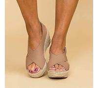 HHZY Sandalias de Plataforma con Cuña para Mujer Moda de Verano Zapatos con Hebilla de Punta Abierta Banda Cruzada Transpirable Correa de Tobillo Vintage Alpargatas de Playa,Marrón,US6/EU37
