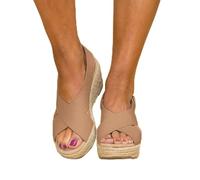 HHZY Sandalias de Plataforma con Cuña para Mujer Moda de Verano Zapatos con Hebilla de Punta Abierta Banda Cruzada Transpirable Correa de Tobillo Vintage Alpargatas de Playa,Marrón,US5/EU36
