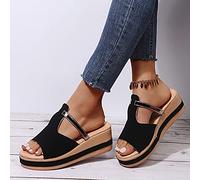 HHZY Sandalias de Plataforma con Cuñas para Mujer Pantuflas de Verano con Punta Abierta Tacón Alto Casual en Zapatillas Deslizantes Mulas Zapatos Cómodos de Playa Mocasines,Negro,US6/EU37