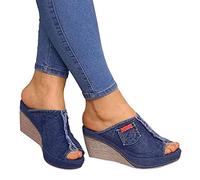 HHZY Sandalias de Plataforma para Mujer Estilo Vaquero Zapatillas de Playa de Verano Cómodas Sandalias de Tacón de Cuña Zapatos para Caminar Alpargatas Antideslizantes,Azul,US7/EU38