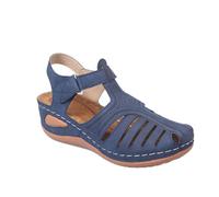 HHZY Sandalias Mujer Verano 2021 Zapatos de Plataforma Cuña Elegantes Comodas Casual Zapatos de Playa con Punta Cerrada Cabeza Redonda Retro,Azul,36