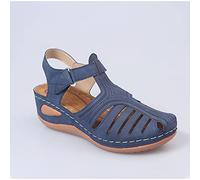 HHZY Sandalias Mujer Verano 2021 Zapatos de Plataforma Cuña Elegantes Comodas Casual Zapatos de Playa con Punta Cerrada Cabeza Redonda Retro,Azul,37