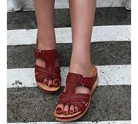 HHZY Sandalias Ortopédicas de Mujer Zapatillas de Punta Abierta de Verano Cómodas Chanclas Zapatos de Soporte de Arco Zapatos Cómodos y Transpirables para Caminar en La Playa,Wine Red,US6/EU37