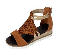 HHZY Sandalias para Mujer Sandalias de Verano con Plataforma y Cuña Alpargatas Sandalias de Playa con Correa en El Tobillo y Punta Abierta Zapatos Romanos Cómodos de Moda,Leopard Print,US10/EU41