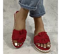 HHZY Sandalias Planas para Mujer Pantuflas Elegantes con Plataforma y Nudo Sandalias de Punta Abierta Bohemia de Moda Zapatos de Playa Casuales de Gamuza Cómodos,Rojo,US4.5/EU35