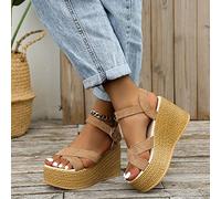 HHZYT Alpargatas de Mujer Sandalias con Plataforma Sandalias de Verano con Punta Abierta y Correa en El Tobillo Zapatos para Caminar con Banda Cruzada Inferior Gruesa,Marrón,US7/EU38