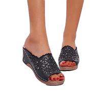 HHZYT Sandalias Bordadas de Flores para Mujer Sandalias de Plataforma Cómodas con Cuñas Zuecos y Mules Chanclas Verano Zapatos de Playa,Negro,US6/EU37