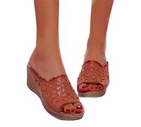 HHZYT Sandalias Bordadas de Flores para Mujer Sandalias de Plataforma Cómodas con Cuñas Zuecos y Mules Chanclas Verano Zapatos de Playa,Marrón,US6/EU37
