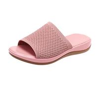 HHZYT Sandalias de Cuña para Mujer Sandalias Cómodas Transpirables de Verano de Malla Chanclas Zapatos Casuales de Playa Zapatillas con Puntera Abierta,Rosado,US6/EU37