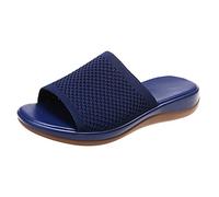 HHZYT Sandalias de Cuña para Mujer Sandalias Cómodas Transpirables de Verano de Malla Chanclas Zapatos Casuales de Playa Zapatillas con Puntera Abierta,Azul,US6/EU37