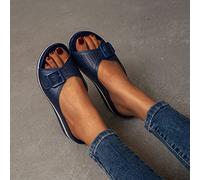 HHZYT Sandalias de Cuña para Mujer Sandalias con Plataforma y Punta Abierta de Verano Cómodas Pantuflas de Cuero Zapatos Casuales Antideslizantes para Caminar,Azul,US5/EU36