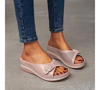 HHZYT Sandalias de Cuña para Mujer Sandalias de Playa de Verano Pantuflas con Hebilla Comfort Zapatos Casuales con Punta Abierta Chanclas Plataforma Vintage,Rosado,US7/EU38