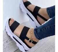 HHZYT Sandalias de Cuña para Mujer Sandalias Deportivas con Correa de Tobillo Sandalias Informales con Plataforma de Verano y Punta Abierta Zapatos Cómodos para Caminar,Negro,US7/EU38