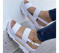 HHZYT Sandalias de Cuña para Mujer Sandalias Deportivas con Correa de Tobillo Sandalias Informales con Plataforma de Verano y Punta Abierta Zapatos Cómodos para Caminar,Blanco,US10/EU41