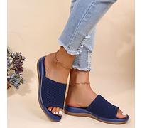 HHZYT Sandalias Ortopédicas con Cuña para Mujer Sandalias Cómodas con Punta Abierta Pantuflas de Malla Transpirables Zapatillas de Playa de Verano para Exteriore,Azul,US11/EU42