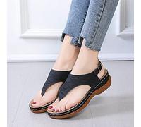 HHZYT Sandalias Planas de Mujer Flip Flops Sandalias con Correa de Tobillo Bohemia Sandalias con Punta de Clip de Verano con Soporte para El Arco Zapatos de Playa Cómodos,Negro,US8/EU39