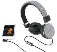 hi-Fun - Auriculares de DJ estéreo, diseño en Tela de Pata de Gallo, Color Blanco y Negro