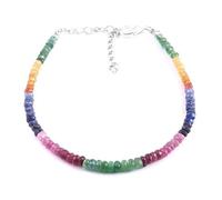 HI International Pulsera de perlas 100 % naturales con múltiples zafiros, esmeralda, rubí, piedras preciosas, 17,78 cm, 3,5 a 4,5 mm, 3-4 mm, piedras preciosas, multizafiro