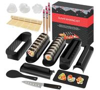 HI NINGER Set para Hacer Sushi - Edición Deluxe: Set Sushi de 20 Piezas para Principiantes con Esterilla, Moldes de Arroz, Cuchillo y Palillos - Kit Completo(Negro)