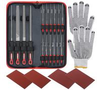 Hi-Spec Juego de 17 Limas de Mano Metálicas y Mini Limas de Aguja con Estuche: Limas finas planas, medias cañas, redondas y triangulares para trabajos en metal, madera y manualidades