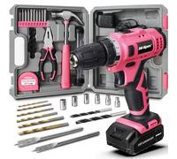 Hi-Spec Juego de 30pcs Rosa con Taladro Atornillador Inalámbrico 12V y Kit de Herramientas para Bricolaje en el Hogar. Vasos, Destornillador, Brocas para Madera y Metal, Alicates y Martillo en Maletín