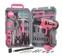 Hi-Spec Set de Herramientas Rosa Doméstico, Caja de Herramientas Completa con Taladro y Destornillador Eléctrico Recargable USB 8V, Estuche Compacto para Mantenimiento Hogareño