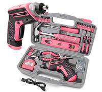 Hi-Spec Set Rosa de 35pcs Herramientas para el Hogar con Destornillador Eléctrico 3.6V USB - Kit de Herramientas Básicas para Mujeres en Caja Compacta