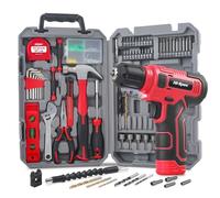 Hi-Spec taladro atornillador eléctrico 8V USB con kit completo de herramientas para el hogar. Taladro inalámbrico recargable con maletín compacto para bricolaje, color Rojo