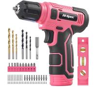 Hi-Spec Taladro Atornillador Eléctrico Rosa 8V USB con Juego de Puntas - Taladro Inalámbrico Recargable para Mujer con Kit de Soporte para Pared